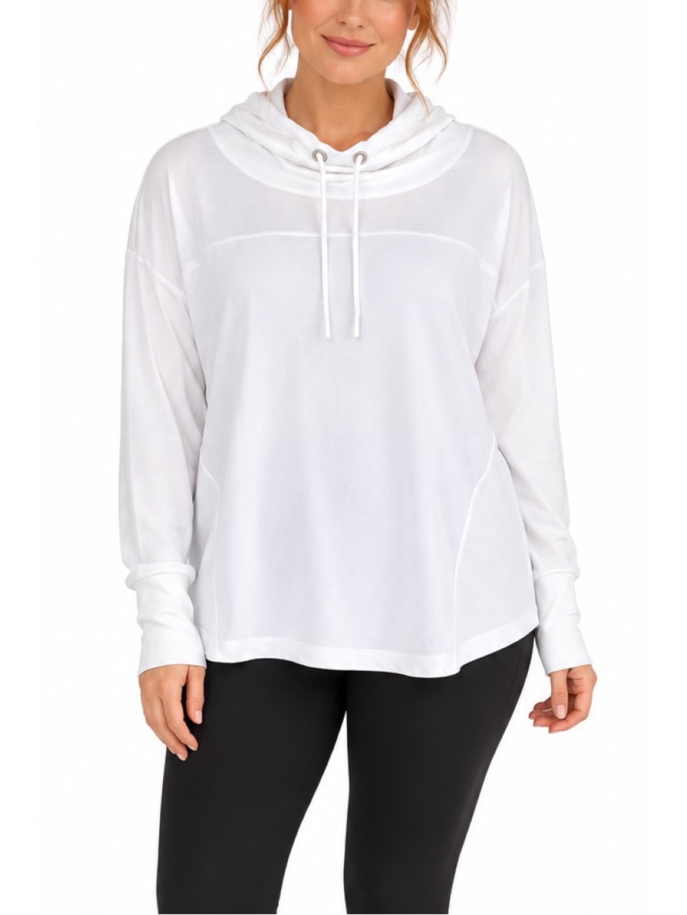 Apana arctic white Cowl Neck Long Sleeve Top- Medium